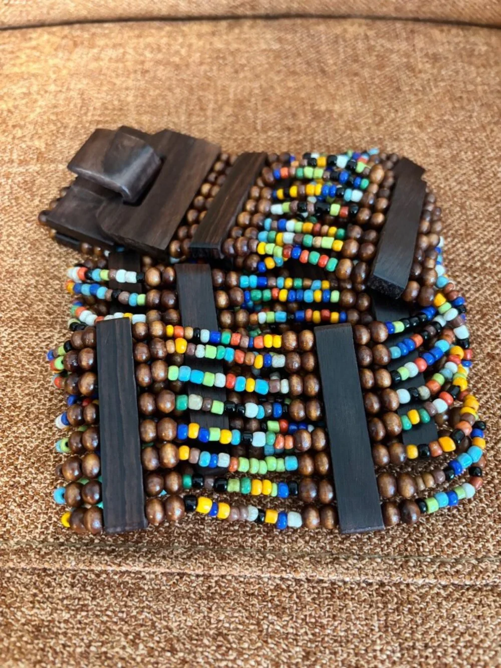 Wooden Beaded Stretch Buckle Belt Multicolor Accents Waist Accessory Women